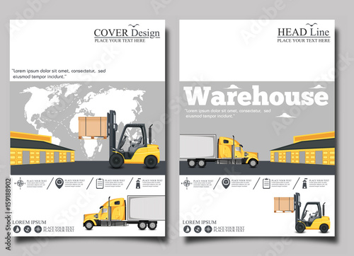 Warehouse flyer set with forklift truck