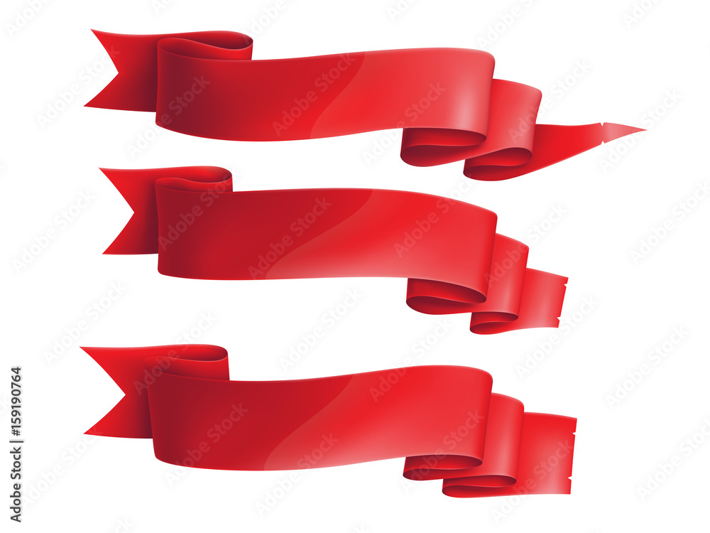 Red ribbons horizontal banners set flat isolated on on the white background vector illustration