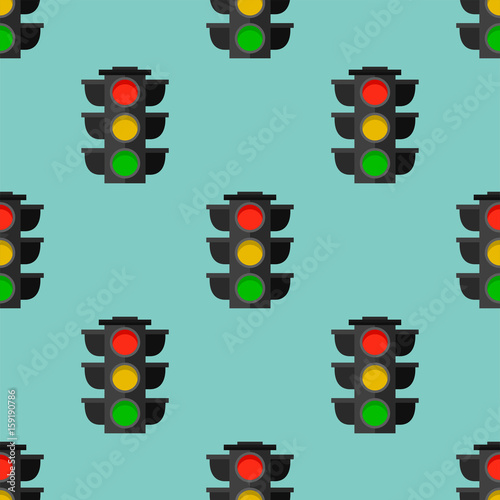 Traffic lights safety stop seamless pattern stoplight lamp control transportation warning semaphore vector illustration