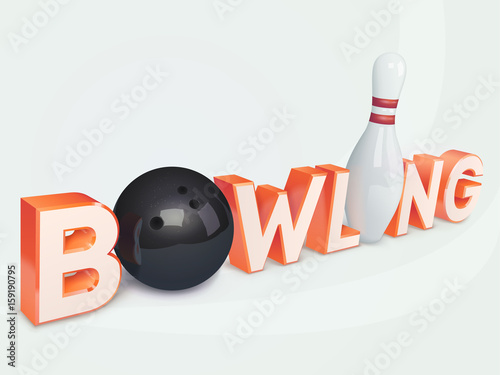 3d style bowling word design template. Bowling ball and skittle 3d concept of bowling club