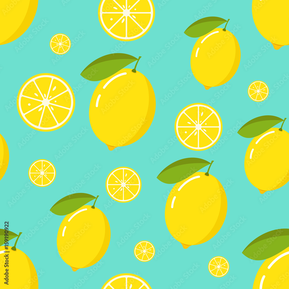 Seamless pattern with lemon and slices of lemon