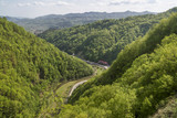 Beautiful panoramic view from Poenari castle on the valley below, Arges, Romania