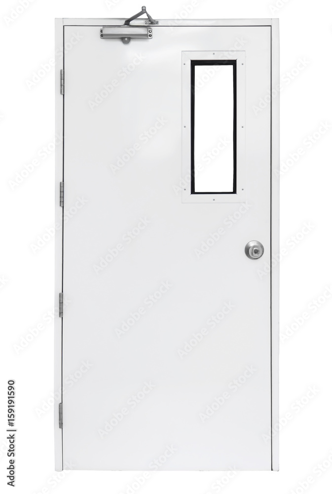 Obraz premium Fire exit door in condominium or apartment for emergency fire alarm, isolate on white