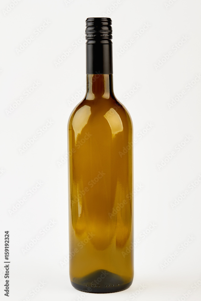 Empty dark glass wine bottle. Brown glass bottle, white background. Empty dark glass wine bottle. Brown glass bottle, white background.