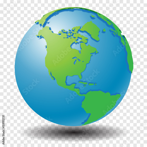 Globe with world map, show America region with smooth vector shadows on transparency grid - vector illustration