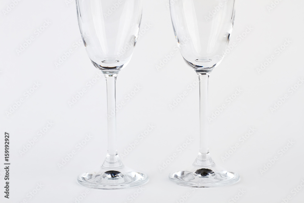 Two wine glasses, cutted image. Couple goblets on white background. Two wine glasses, cutted image. Couple goblets on white background.