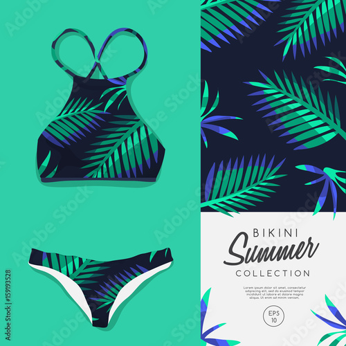 Woman Swimsuit with Summer Pattern : Vector Illustration