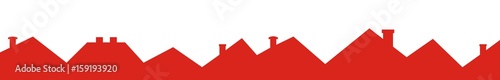 Group of roofs with smokestack, red silhouette, vector icon