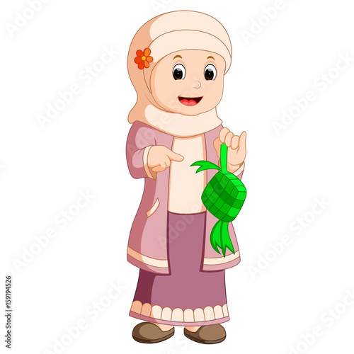 Happy Muslim kid cartoon