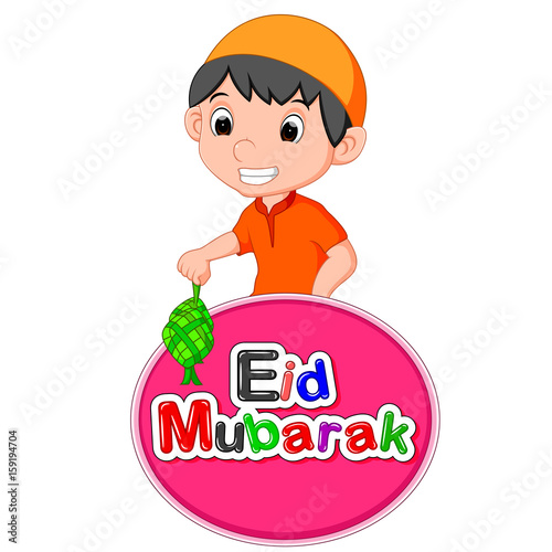 Happy Muslim kid cartoon