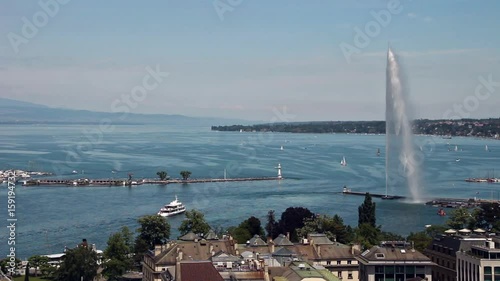 Jet d'Eau Fountain and the lake in Geneva, Switzerland, 2016