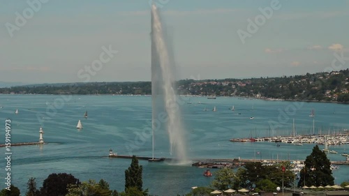 Jet d'Eau Fountain and the lake in Geneva, Switzerland, 2016