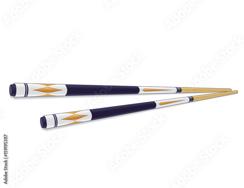 billiard cue sticks isolated on a white background