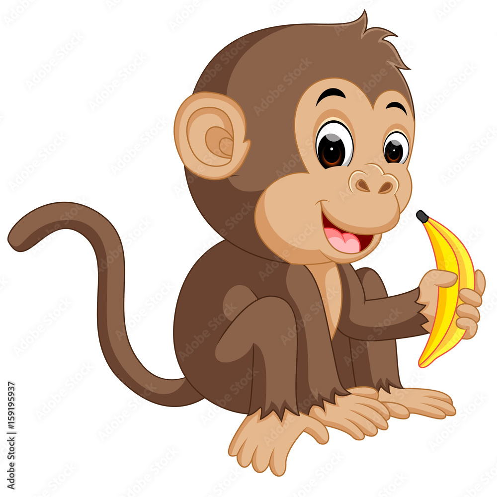 Obraz premium Cute monkey cartoon eating banana