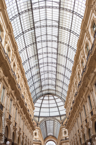 MILAN  ITALY - AUGUST 30  2016  Luxury Store in Galleria Vittorio Emanuele II shopping mall in Milan. Glass dome of Galleria Vittorio Emanuele