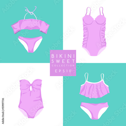 Set of Summer Swimsuit : Bikini Collection : Vector Illustration