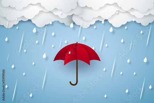 Fototapeta Umbrella with heavy rain , rainy season , paper art style