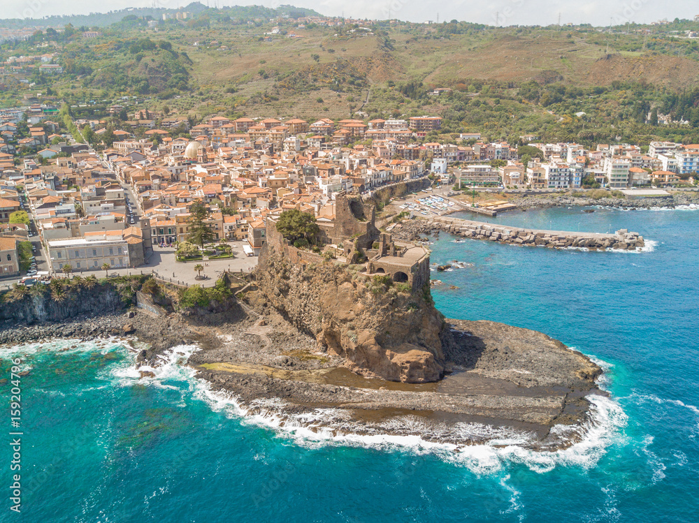 View from top, castle of Aci Castello, Catania, Sicily - Italy