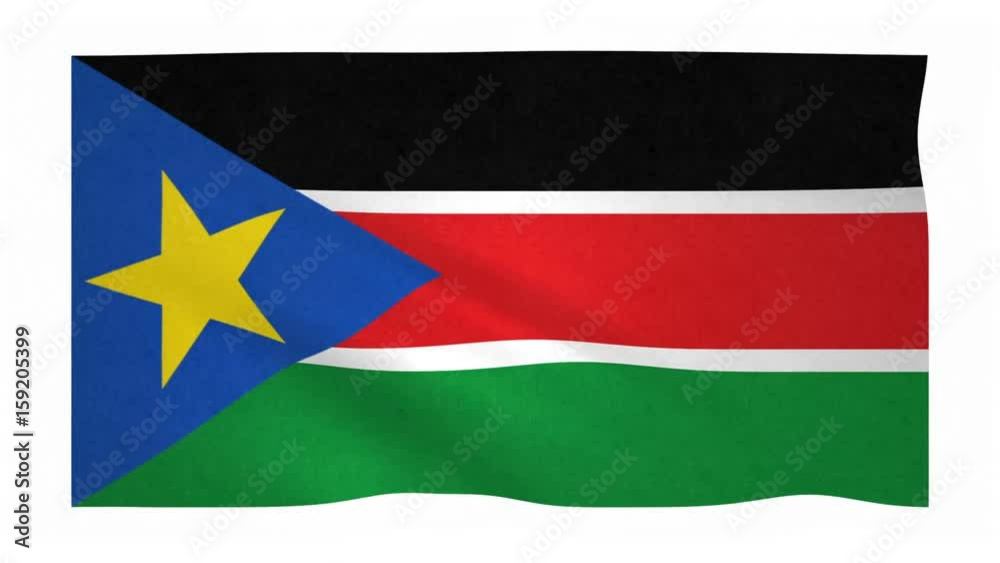 Flag of South Sudan waving on white background Flag of South Sudan waving on white background