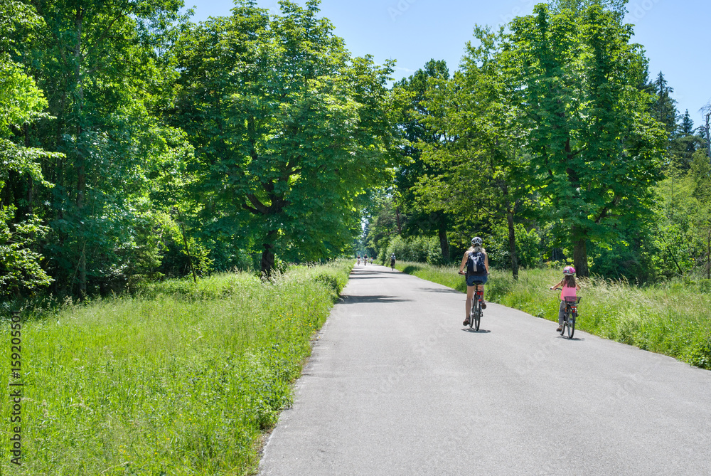 People cycling in the Perlacher Forst People cycling in the Perlacher Forst