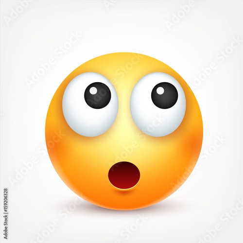 Smiley,emoticon. Yellow face with emotions. Facial expression. 3d realistic emoji. Funny cartoon character.Mood. Web icon. Vector illustration.