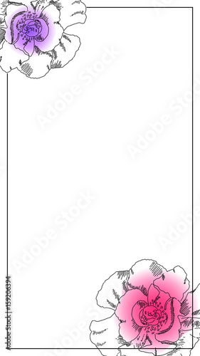 Smartphone photo frame. Black ink peony flower ornament. Snapchat messenger wedding geofilter. photo