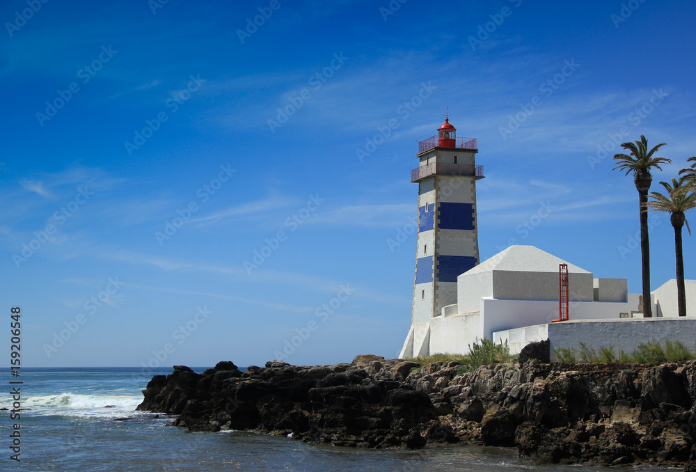 Santa Marta Lighthouse in Cascais, Portugal.