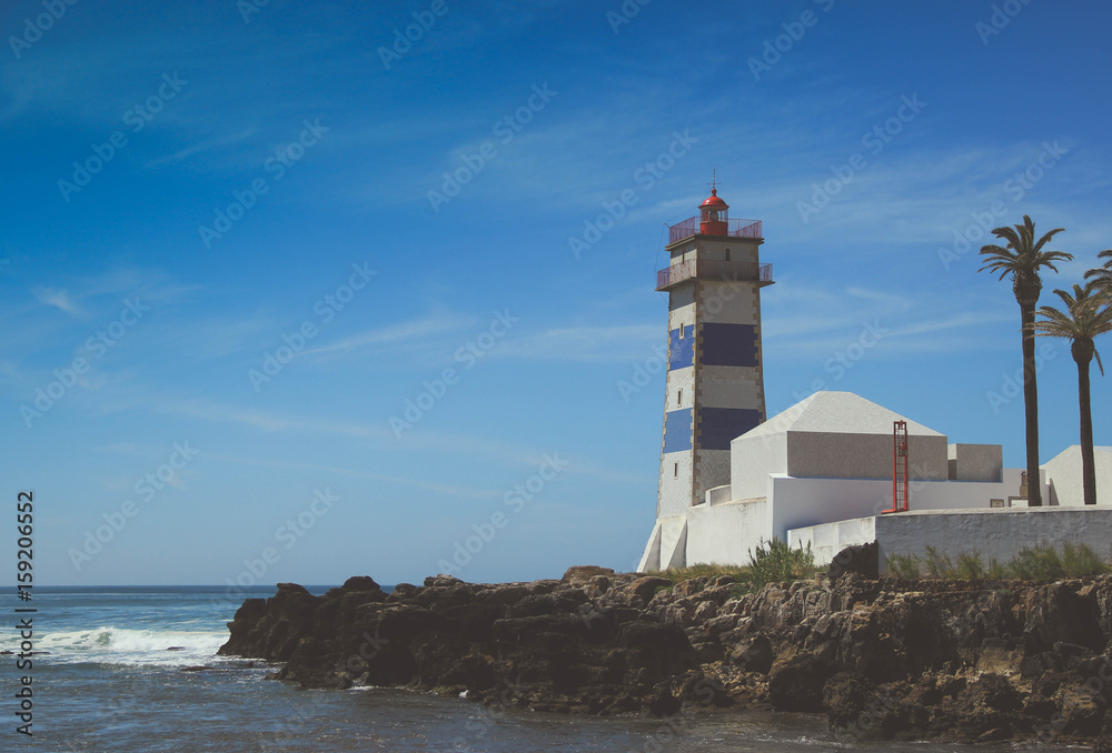 Santa Marta Lighthouse in Cascais, Portugal.