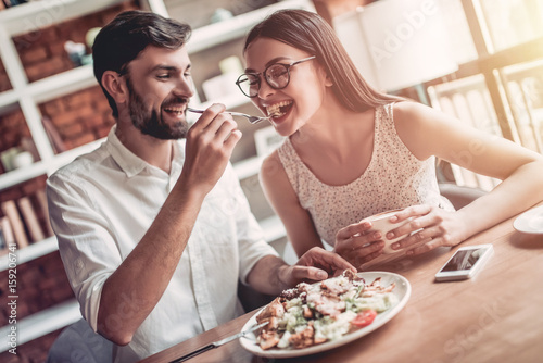 Couple in love in cafe