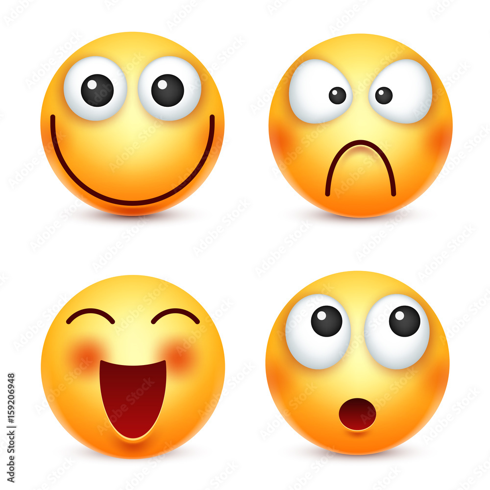 Smiley,emoticons set. Yellow face with emotions. Facial expression. 3d ...