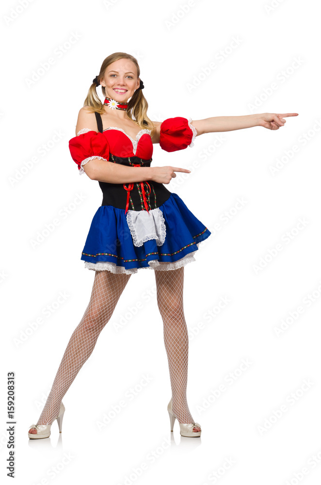 Woman in Oktoberfest concept on white Woman in Oktoberfest concept on white