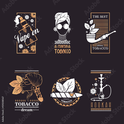 Set tobacco logo on black background.