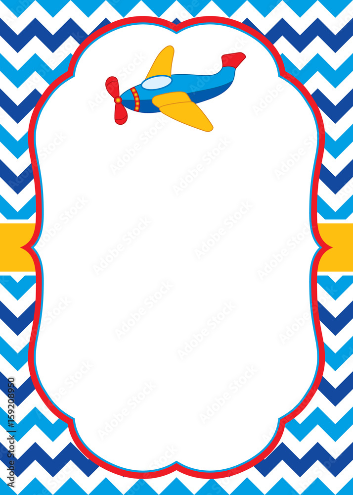 Vector Card Template with a Colorful Airplane on Chevron Background ...
