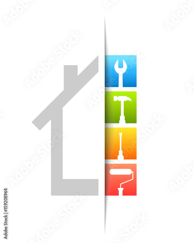 House with work tools concept. Tucked and pocket design.