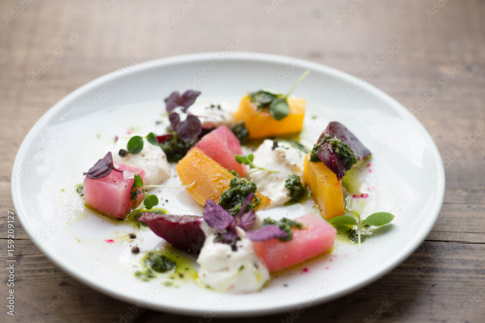 Beetroot salad with straciatella cheese Beetroot salad with straciatella cheese