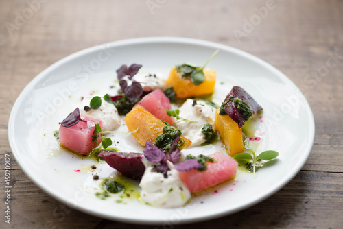 Beetroot salad with straciatella cheese