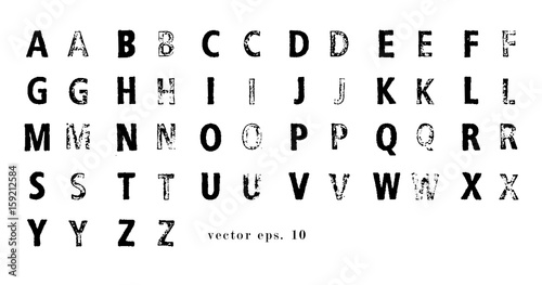 Vector latin alphabet. Lattin grange font. Modern print letters with stamp texture.