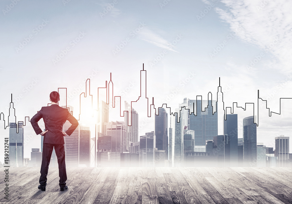 Motivation and inspiration concept with modern cityscape and bus Motivation and inspiration concept with modern cityscape and bus