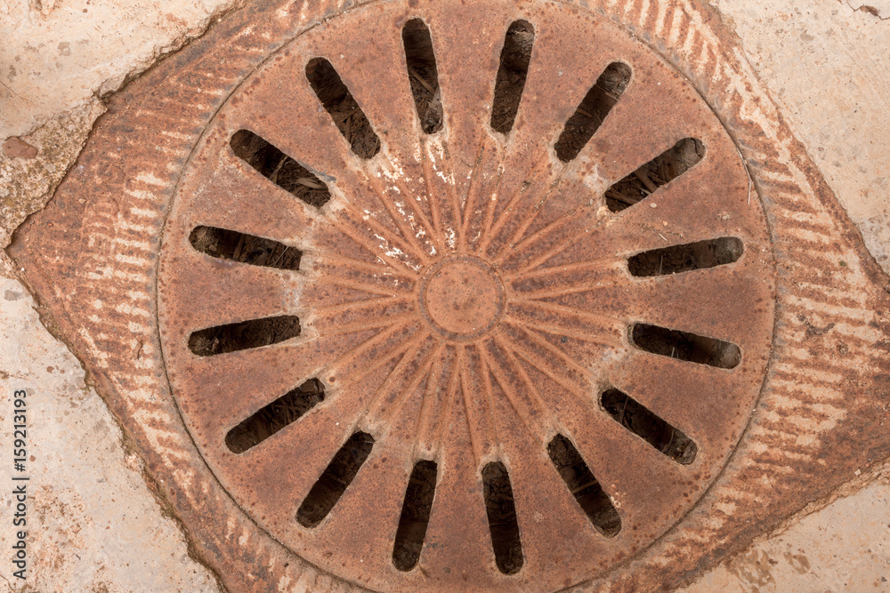 Closeup photo of old sewer