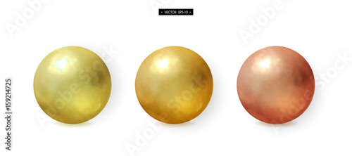 Set of 3d realistic metal balls. Gold, bronze, copper, brass. Elements for design. Vector illustration of EPS10