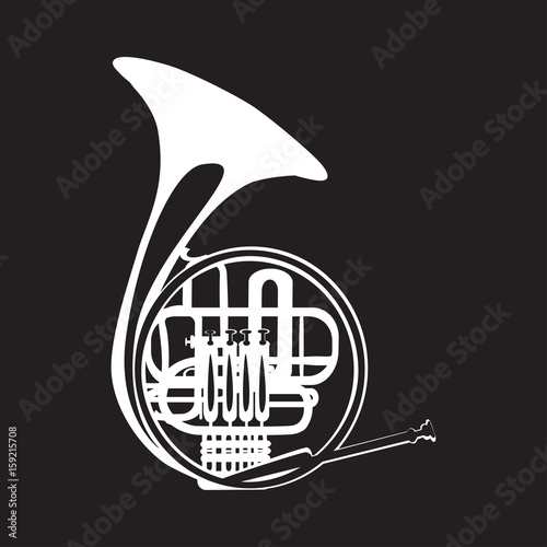 Vector illustration of french horn, flat style design.