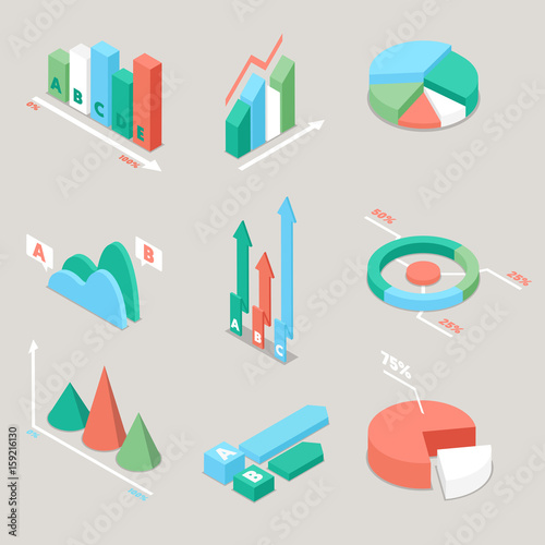Chart and Graphs Statistics Elements. Finance Analysis. Business Analytics. Vector flat 3d illustration