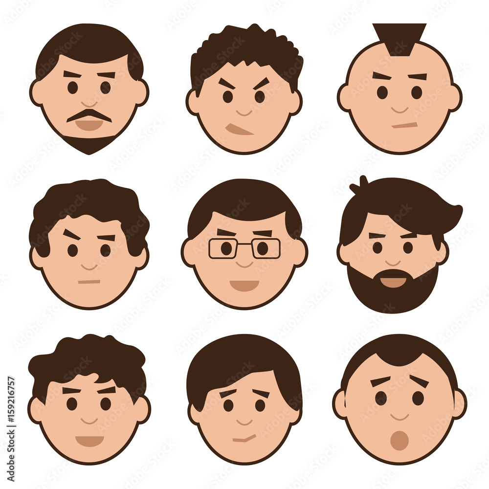Flat set of men, avatar with different emotions, vector illustration Flat set of men, avatar with different emotions, vector illustration