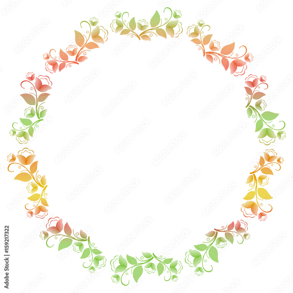 Beautiful round frame with gradient filled. Color elegant flower frame for advertisements, flyer, web, wedding and other invitations or greeting cards. Raster clip art. Beautiful round frame with gradient filled. Color elegant flower frame for advertisements, flyer, web, wedding and other invitations or greeting cards. Raster clip art.