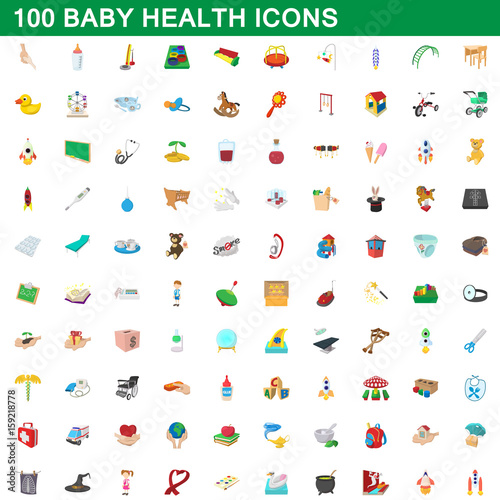 Wallpaper Mural 100 baby health icons set, cartoon style Torontodigital.ca