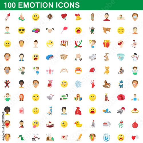 Fototapeta Naklejka Na Ścianę i Meble -  100 emotion icons set, cartoon style
