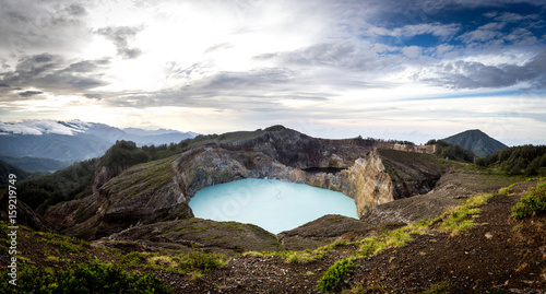Panoramic view of Kelimutu crater lakes in Kelimutu national park, Moni, Flores island, Indonesia.