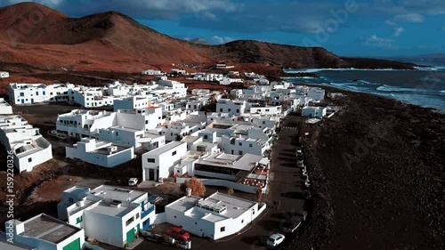 Flying over El Golfo village, Lanzarote, Canary Islands, Spain