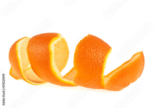 Spiral orange peel isolated on a white background