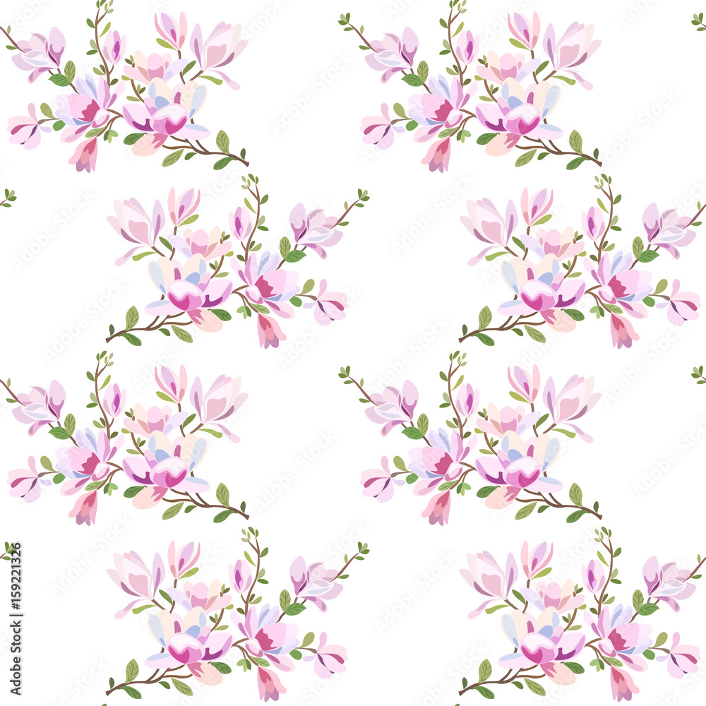 Seamless floral pattern with a branch of a blooming magnolia